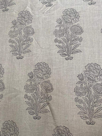 Handloom Linen Fabric - Flower Outline block print fabric - best for Upholstery , cushion cover , sofa/chair cover , and other crafts - Maple Village Lane