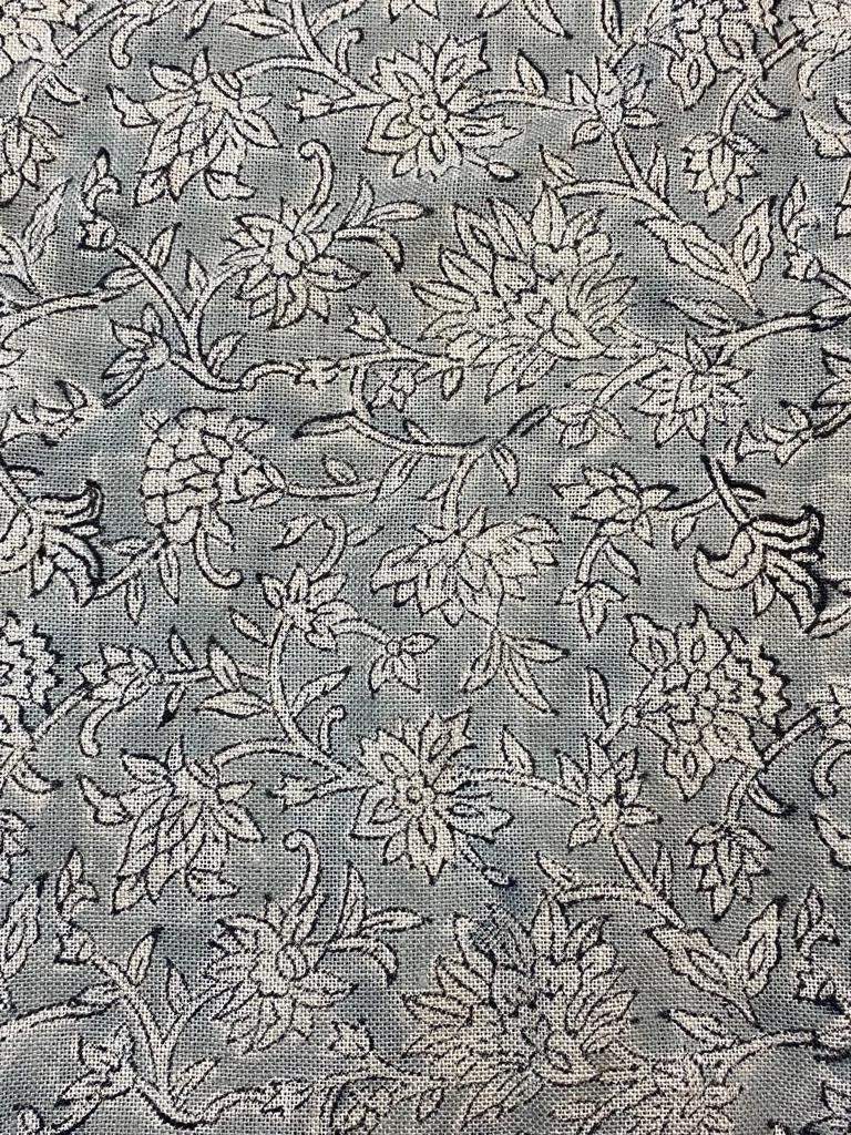 Block Print Handloom Linen Fabric Linen Fabric Flower Rusty Blue Colour Upholstery Fabric, Pillow Cover ,Thick Linen Fabric Natural Colour - Maple Village Lane