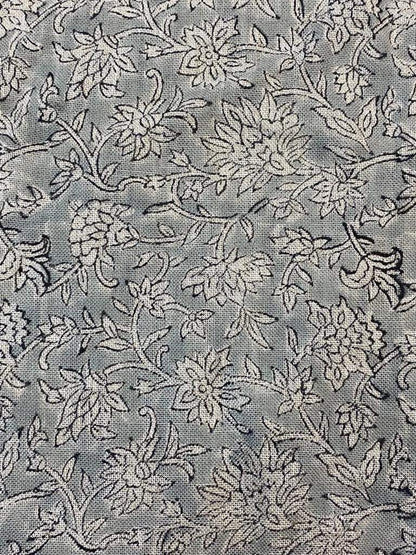 Block Print Handloom Linen Fabric Linen Fabric Flower Rusty Blue Colour Upholstery Fabric, Pillow Cover ,Thick Linen Fabric Natural Colour - Maple Village Lane