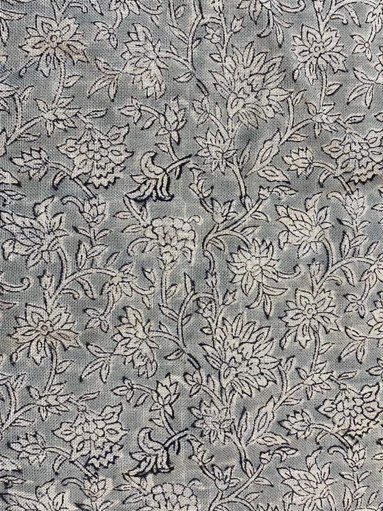 Block Print Handloom Linen Fabric Linen Fabric Flower Rusty Blue Colour Upholstery Fabric, Pillow Cover ,Thick Linen Fabric Natural Colour - Maple Village Lane