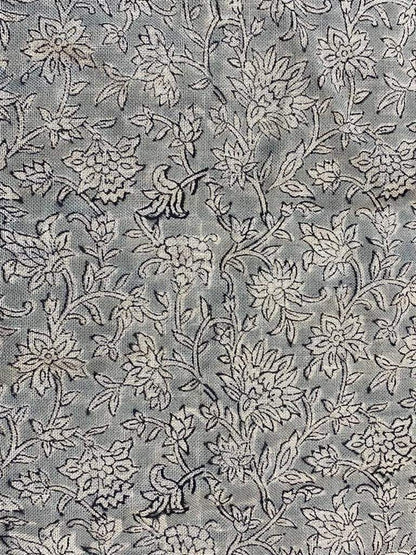 Block Print Handloom Linen Fabric Linen Fabric Flower Rusty Blue Colour Upholstery Fabric, Pillow Cover ,Thick Linen Fabric Natural Colour - Maple Village Lane