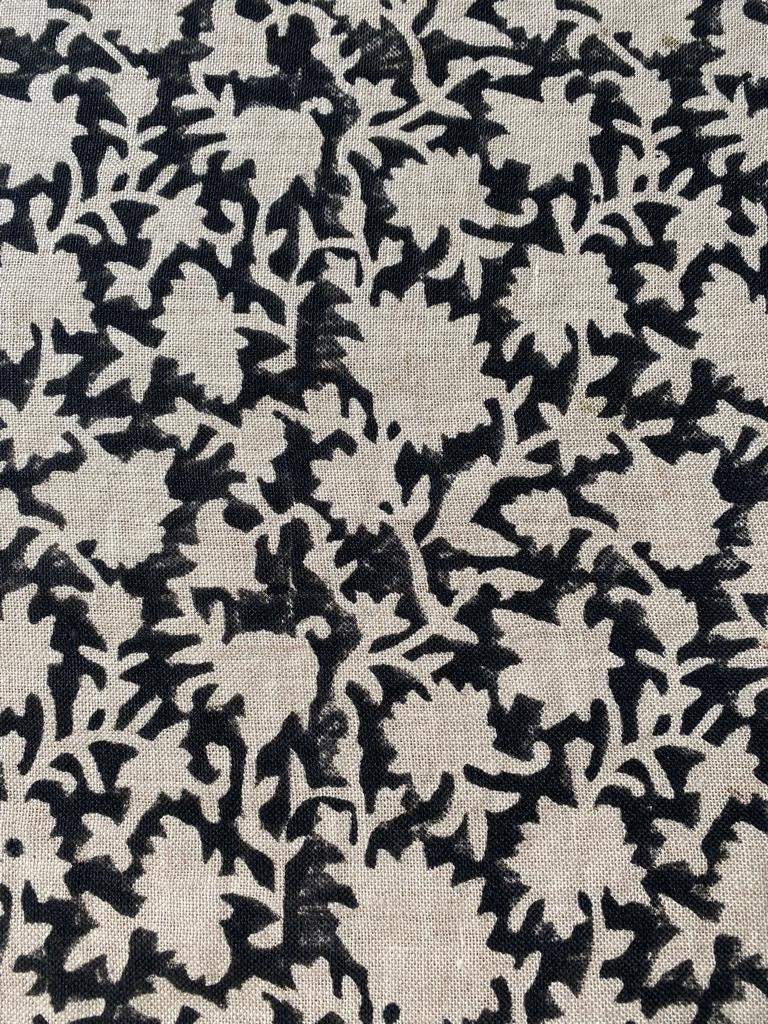 Block Print Handloom Linen Fabric Linen Fabric Flower Black Colour Upholstery Fabric, Pillow Cover ,Thick Linen Fabric Natural Colour - Maple Village Lane