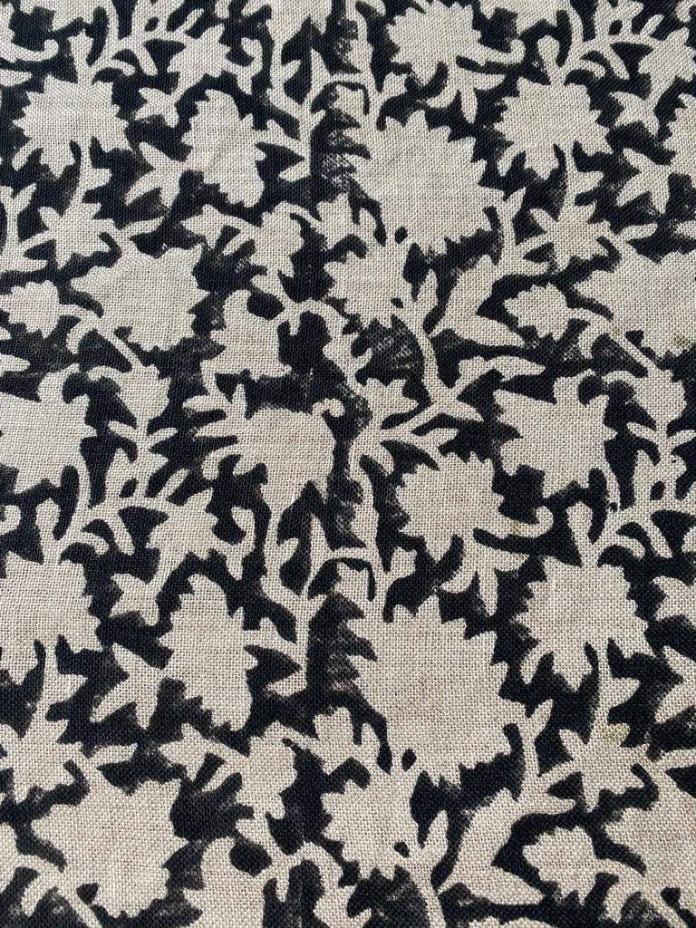 Block Print Handloom Linen Fabric Linen Fabric Flower Black Colour Upholstery Fabric, Pillow Cover ,Thick Linen Fabric Natural Colour - Maple Village Lane