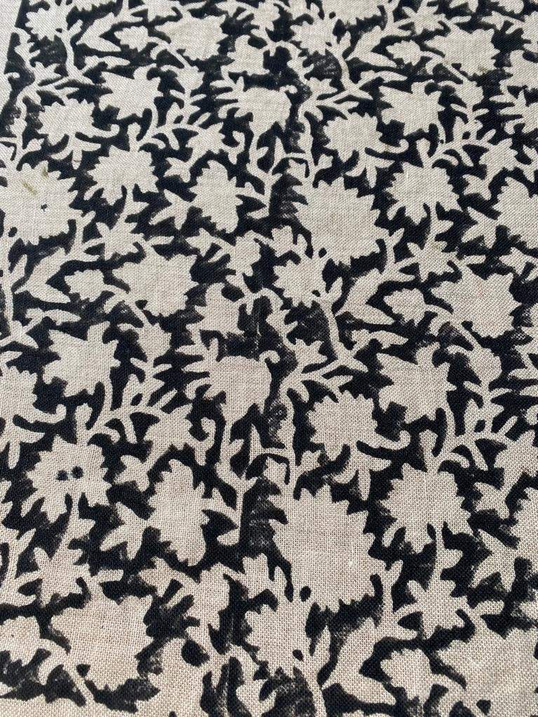 Block Print Handloom Linen Fabric Linen Fabric Flower Black Colour Upholstery Fabric, Pillow Cover ,Thick Linen Fabric Natural Colour - Maple Village Lane