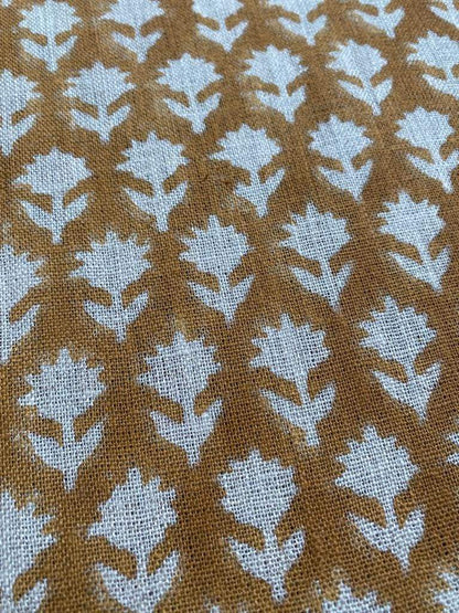 Tulsi Buti Handloom Linen Fabric Linen Fabric Flower Mustrad Colour Upholstery Fabric, Pillow Cover ,Thick Linen Fabric Natural Colour - Maple Village Lane