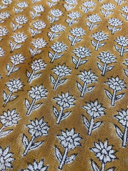 Tulsi Buti Handloom Linen Fabric Linen Fabric Flower Mustrad Colour Upholstery Fabric, Pillow Cover ,Thick Linen Fabric Natural Colour - Maple Village Lane