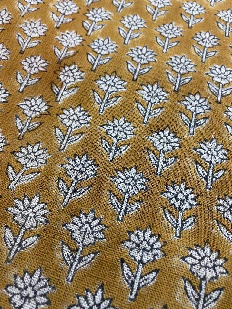 Tulsi Buti Handloom Linen Fabric Linen Fabric Flower Mustrad Colour Upholstery Fabric, Pillow Cover ,Thick Linen Fabric Natural Colour - Maple Village Lane