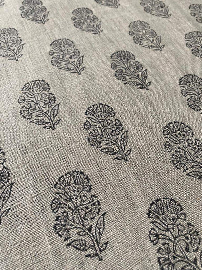 Naya Natural Buti Handloom Linen Fabric Linen Fabric Flower Black Colour Upholstery Fabric, Pillow Cover ,Thick Linen Fabric Natural Colour - Maple Village Lane