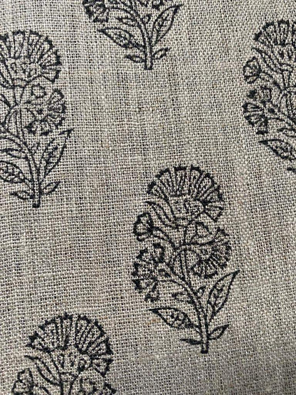 Naya Natural Buti Handloom Linen Fabric Linen Fabric Flower Black Colour Upholstery Fabric, Pillow Cover ,Thick Linen Fabric Natural Colour - Maple Village Lane