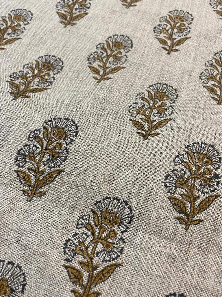 Naya Natural Buti Handloom Linen Fabric Linen Fabric Flower Mustrad Colour Upholstery Fabric, Pillow Cover ,Thick Linen Fabric - Maple Village Lane