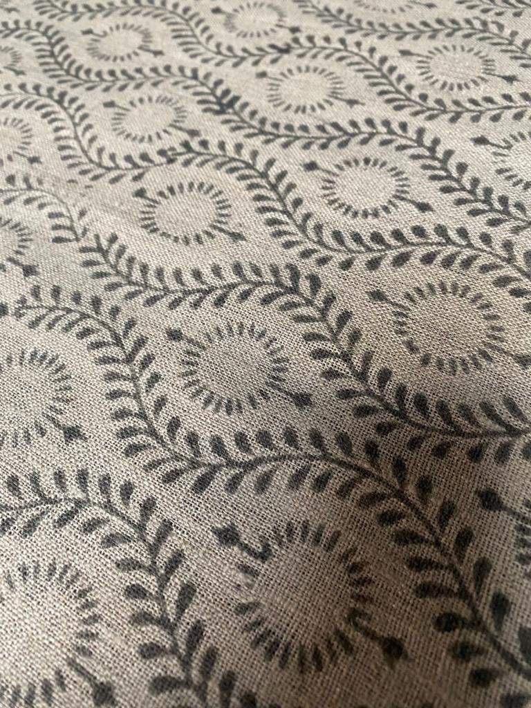 Sahara Motif Handloom Linen Fabric Linen Fabric Flower Gray Colour Upholstery Fabric, Pillow Cover ,Thick Linen Fabric, Home decor Fabric, - Maple Village Lane