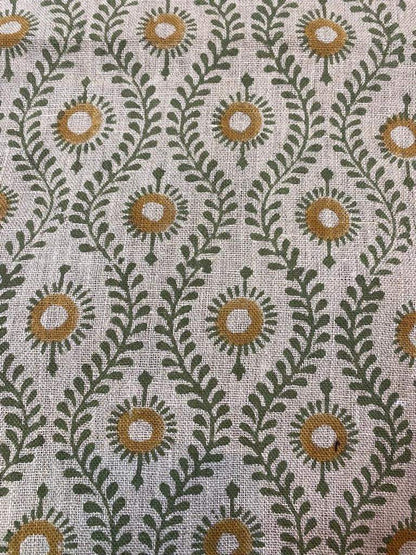 SHARRA || Handloom Linen Fabric Linen Fabric Flower Olive Green With Mustrad Colour Upholstery Fabric, Pillow Cover ,Thick Linen Fabric - Maple Village Lane