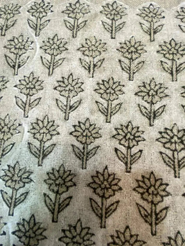 Tulsi Buti With Outline Block Print Handloom Linen Upholstery Fabric - Maple Village Lane
