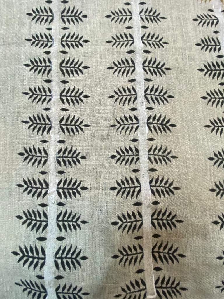 Linen Fabric Indian Linen Fabric Black With White Line colour, Block Printing Fabric Designer Floral Printing on Fabric, home decor Fabric - Maple Village Lane