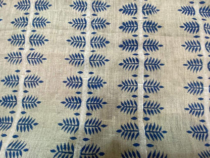 Linen Fabric Indian Linen Fabric Indigo With White Line colour Block Printing Fabric Designer Floral Printing on Fabric, home decor Fabric - Maple Village Lane