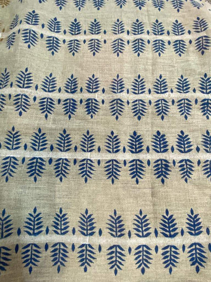 Linen Fabric Indian Linen Fabric Indigo With White Line colour Block Printing Fabric Designer Floral Printing on Fabric, home decor Fabric - Maple Village Lane