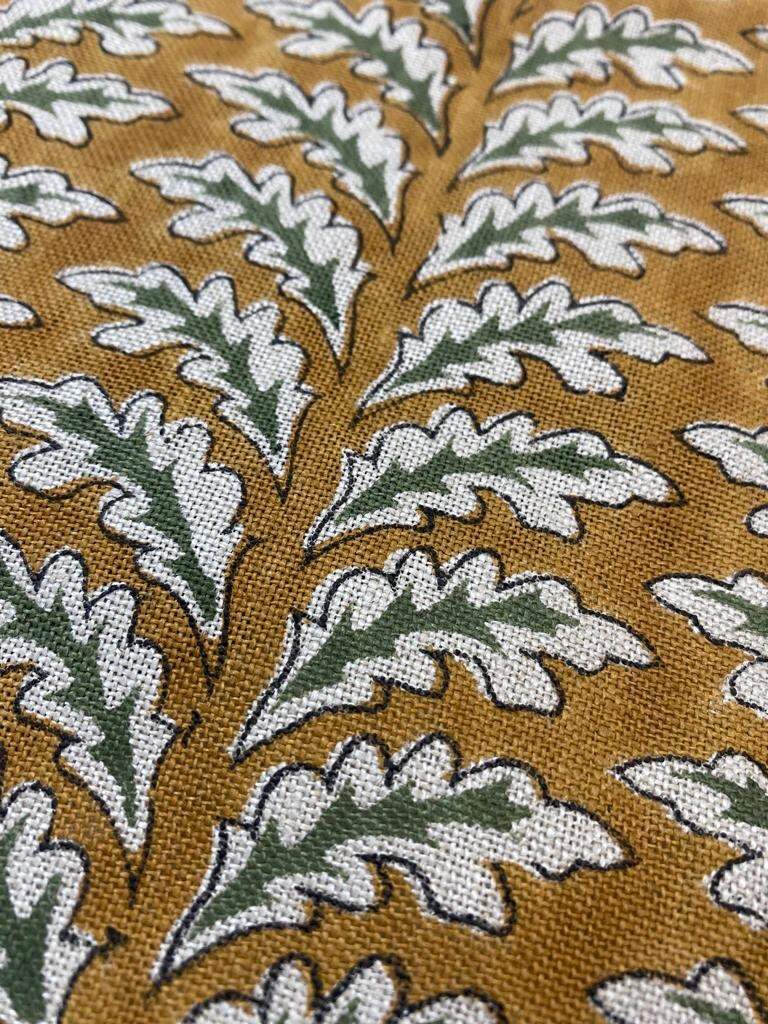 Block Print Fabric, Floral Print Linen, By the yards, Pillow Cover Fabric, For Table Cloth, Hand Woven Thick Linen Fabric For Upholstery - Maple Village Lane