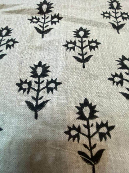 Block Print Fabric, Floral Print Linen, By the yards, Pillow Cover Fabric, For Table Cloth, Hand Woven Thick Linen Fabric For Upholstery - Maple Village Lane