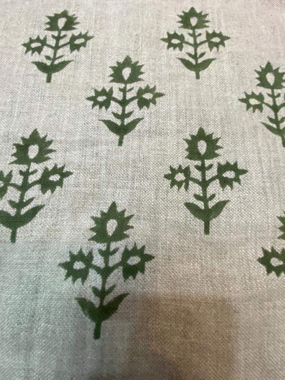 Block Print Fabric, Floral Print Linen, By the yards, Pillow Cover Fabric, For Table Cloth, Hand Woven Thick Linen Fabric For Upholstery - Maple Village Lane