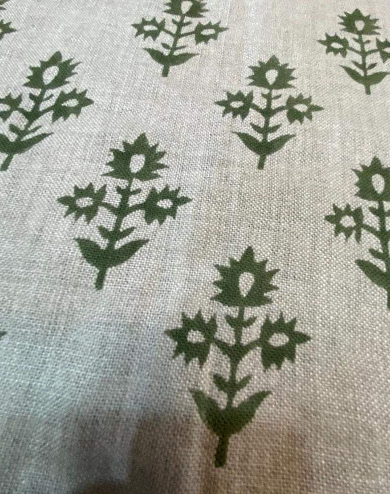 Block Print Fabric, Floral Print Linen, By the yards, Pillow Cover Fabric, For Table Cloth, Hand Woven Thick Linen Fabric For Upholstery - Maple Village Lane