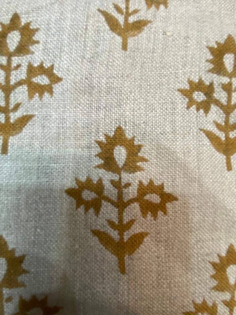 Block Print Fabric, Floral Print Linen, By the yards, Pillow Cover Fabric, For Table Cloth, Hand Woven Thick Linen Fabric For Upholstery - Maple Village Lane