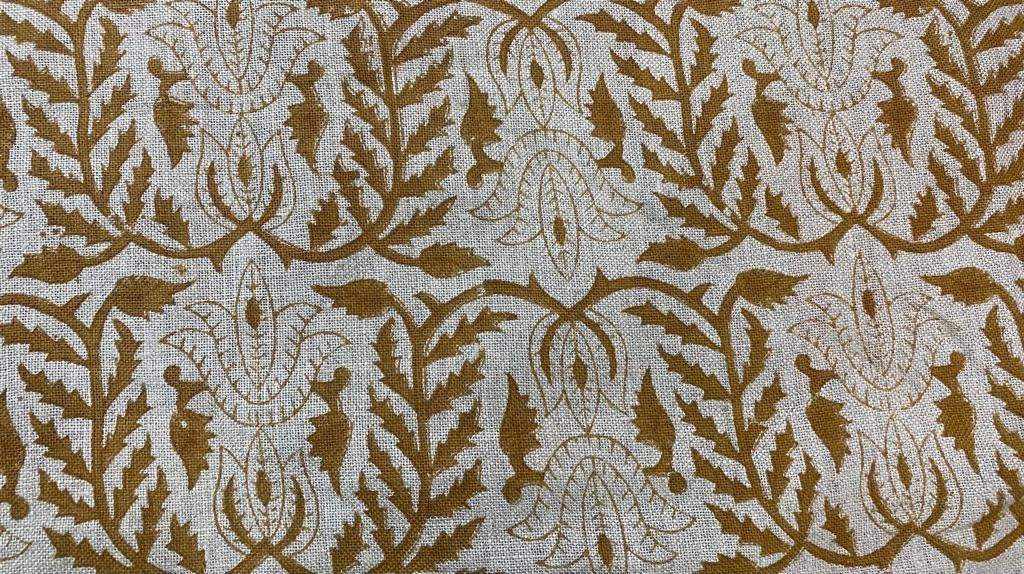 Block Print Fabric, Floral Print Linen, By the yards, Pillow Cover Fabric, For Table Cloth, Hand Woven Thick Linen Fabric For Upholstery - Maple Village Lane