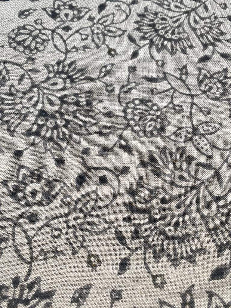 Block Print Fabric, Floral Print Linen, By the yards, Pillow Cover Fabric, For Table Cloth, Hand Woven Thick Linen Fabric For Upholstery - Maple Village Lane