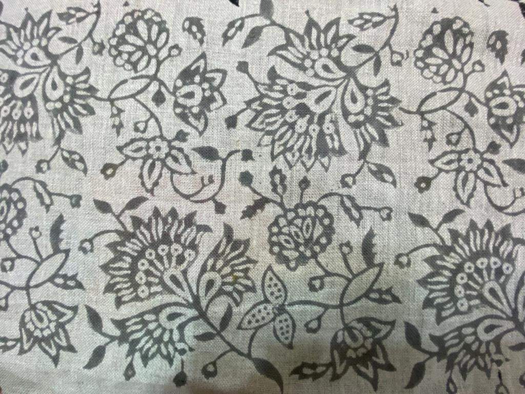 Block Print Fabric, Floral Print Linen, By the yards, Pillow Cover Fabric, For Table Cloth, Hand Woven Thick Linen Fabric For Upholstery - Maple Village Lane