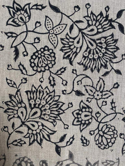 Block Print Fabric, Floral Print Linen, By the yards, Pillow Cover Fabric, For Table Cloth, Hand Woven Thick Linen Fabric For Upholstery - Maple Village Lane