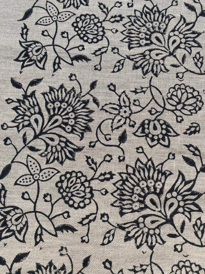 Block Print Fabric, Floral Print Linen, By the yards, Pillow Cover Fabric, For Table Cloth, Hand Woven Thick Linen Fabric For Upholstery - Maple Village Lane