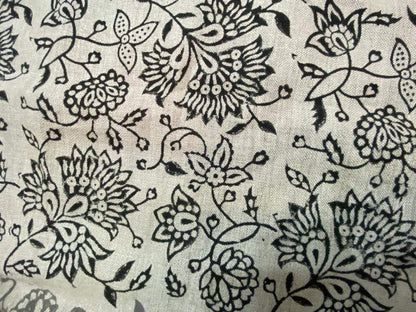 Block Print Fabric, Floral Print Linen, By the yards, Pillow Cover Fabric, For Table Cloth, Hand Woven Thick Linen Fabric For Upholstery - Maple Village Lane