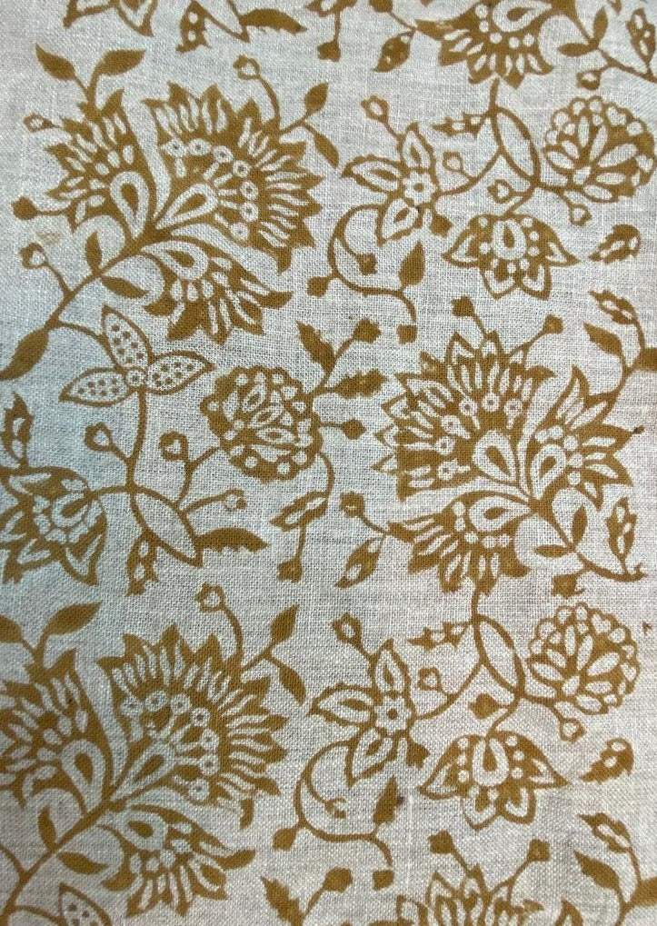 Block Print Fabric, Floral Print Linen, By the yards, Pillow Cover Fabric, For Table Cloth, Hand Woven Thick Linen Fabric For Upholstery - Maple Village Lane