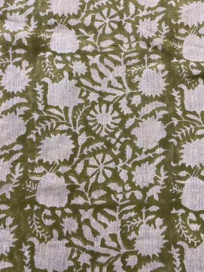 Block Print Fabric, Floral Print Linen, By the yards, Pillow Cover Fabric, For Table Cloth, Hand Woven Thick Linen Fabric For Upholstery - Maple Village Lane