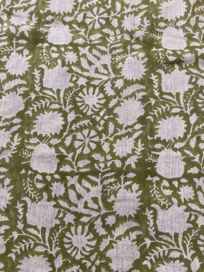 Block Print Fabric, Floral Print Linen, By the yards, Pillow Cover Fabric, For Table Cloth, Hand Woven Thick Linen Fabric For Upholstery - Maple Village Lane