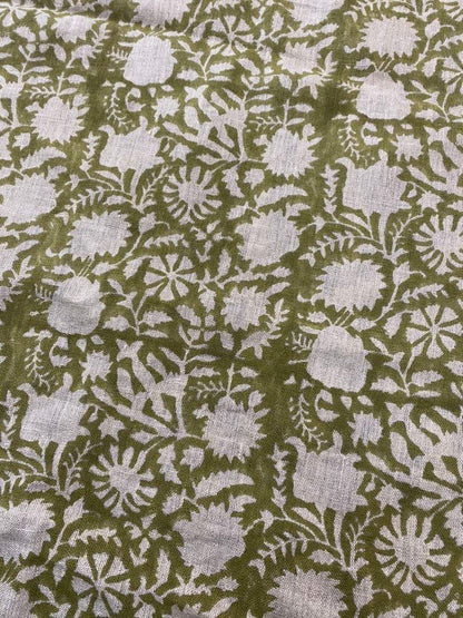 Block Print Fabric, Floral Print Linen, By the yards, Pillow Cover Fabric, For Table Cloth, Hand Woven Thick Linen Fabric For Upholstery - Maple Village Lane