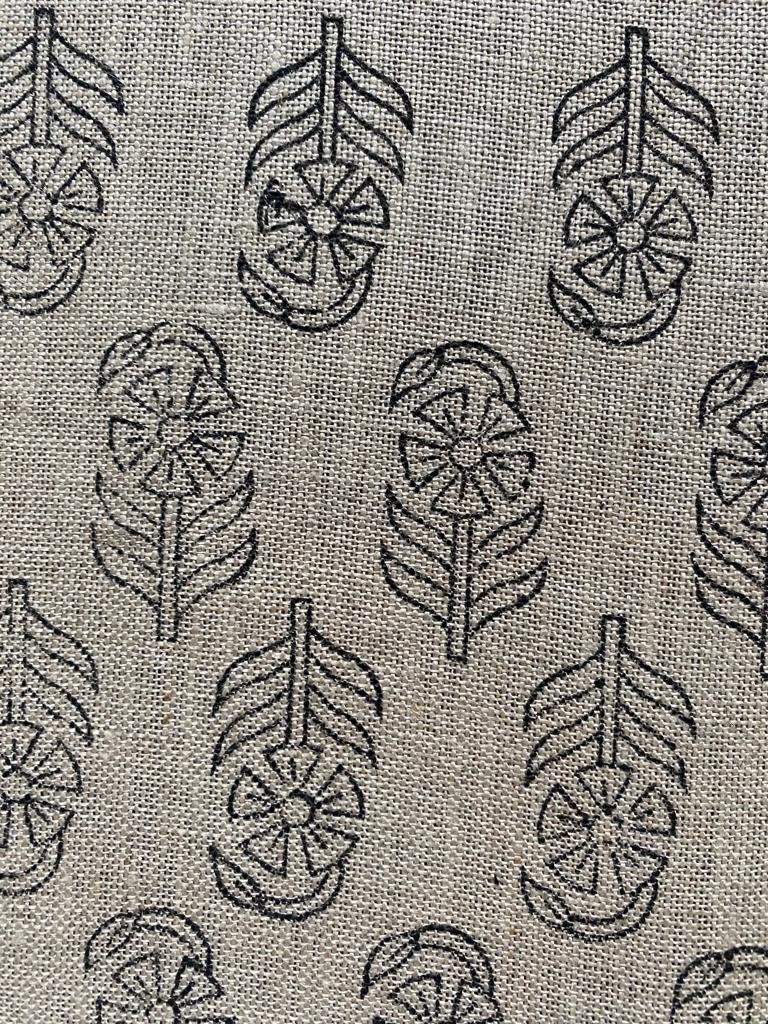 Block Print Fabric, Floral Print Linen, By the yards, Pillow Cover Fabric, For Table Cloth, Hand Woven Thick Linen Fabric For Upholstery - Maple Village Lane