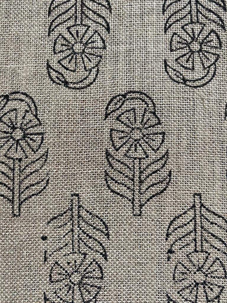 Block Print Fabric, Floral Print Linen, By the yards, Pillow Cover Fabric, For Table Cloth, Hand Woven Thick Linen Fabric For Upholstery - Maple Village Lane