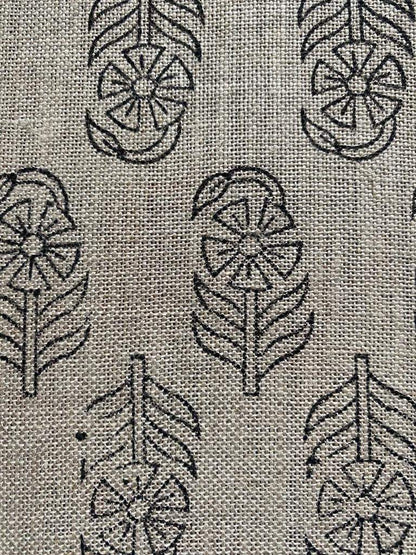 Block Print Fabric, Floral Print Linen, By the yards, Pillow Cover Fabric, For Table Cloth, Hand Woven Thick Linen Fabric For Upholstery - Maple Village Lane