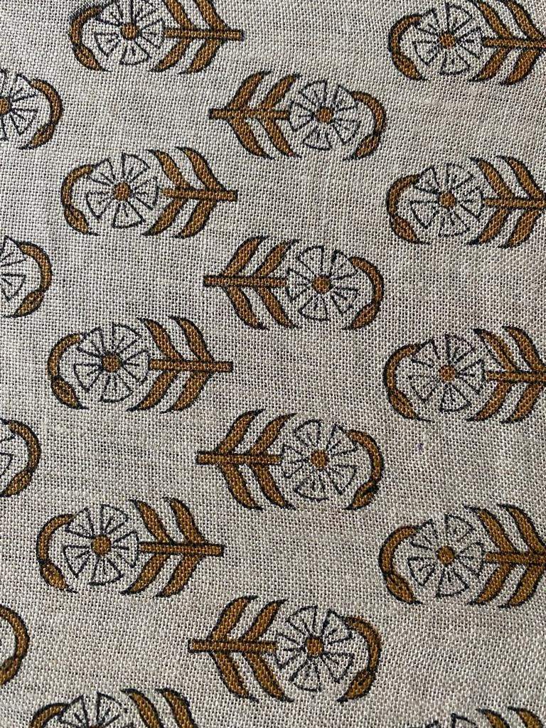 Block Print Fabric, Floral Print Linen, By the yards, Pillow Cover Fabric, For Table Cloth, Hand Woven Thick Linen Fabric For Upholstery - Maple Village Lane