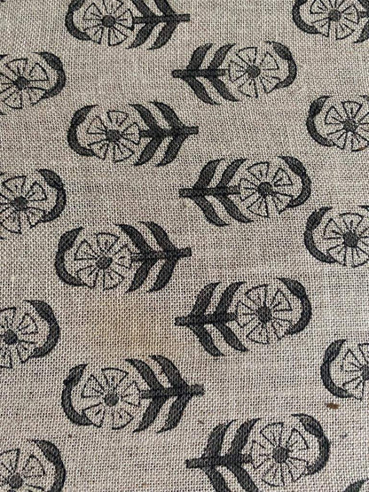 Block Print Fabric, Floral Print Linen, By the yards, Pillow Cover Fabric, For Table Cloth, Hand Woven Thick Linen Fabric For Upholstery - Maple Village Lane