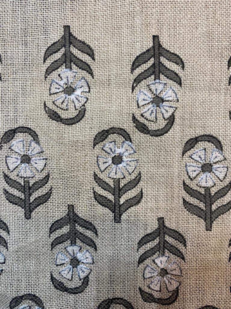 Block Print Fabric, Floral Print Linen, By the yards, Pillow Cover Fabric, For Table Cloth, Hand Woven Thick Linen Fabric For Upholstery - Maple Village Lane