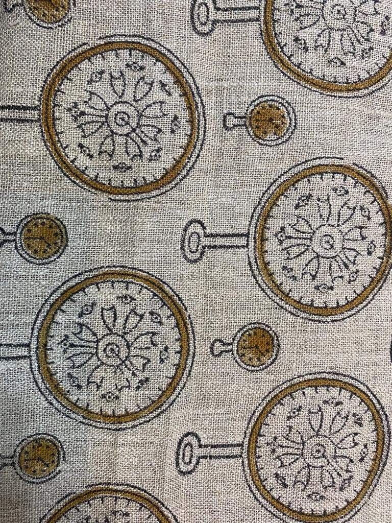 Clock Print linen fabric designer Indian hand block print heavy fabric pillowcases thick linen upholstery block printing art table cover - Maple Village Lane