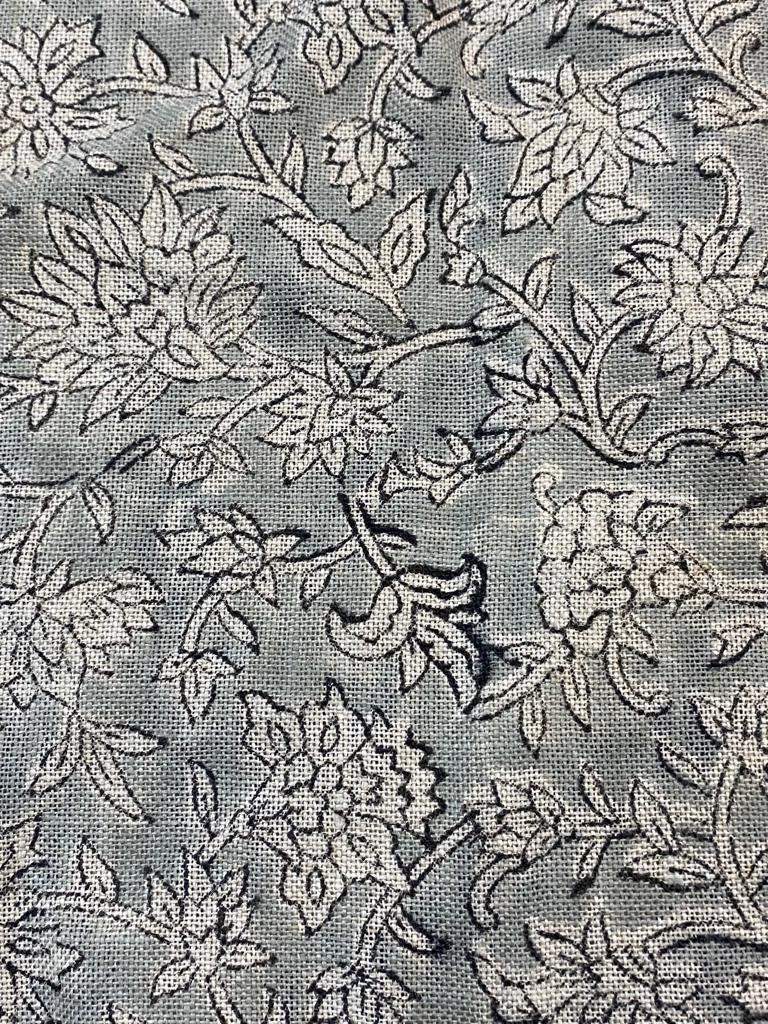 Block Print Handloom Linen Fabric Linen Fabric Flower Rusty Blue Colour Upholstery Fabric, Pillow Cover ,Thick Linen Fabric Natural Colour - Maple Village Lane