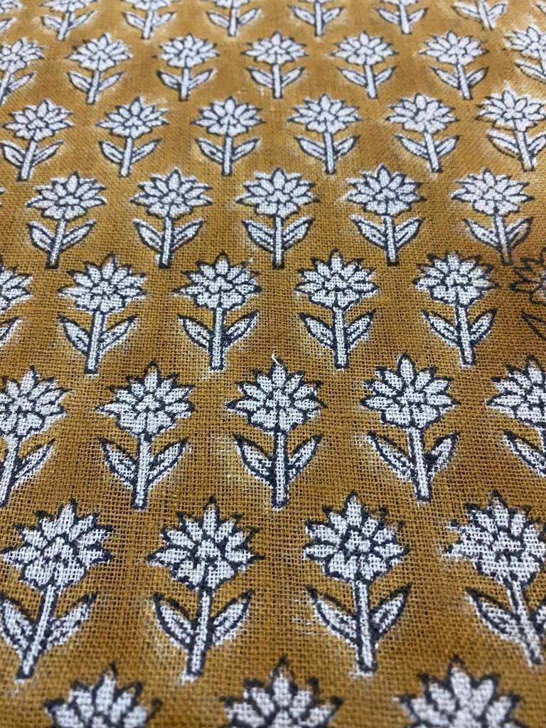 Tulsi Buti Handloom Linen Fabric Linen Fabric Flower Mustrad Colour Upholstery Fabric, Pillow Cover ,Thick Linen Fabric Natural Colour - Maple Village Lane