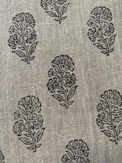 Naya Natural Buti Handloom Linen Fabric Linen Fabric Flower Black Colour Upholstery Fabric, Pillow Cover ,Thick Linen Fabric Natural Colour - Maple Village Lane