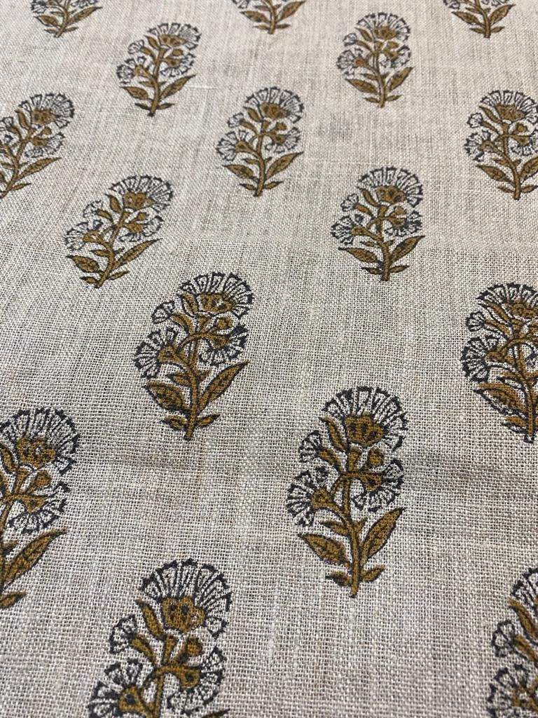 Naya Natural Buti Handloom Linen Fabric Linen Fabric Flower Mustrad Colour Upholstery Fabric, Pillow Cover ,Thick Linen Fabric - Maple Village Lane