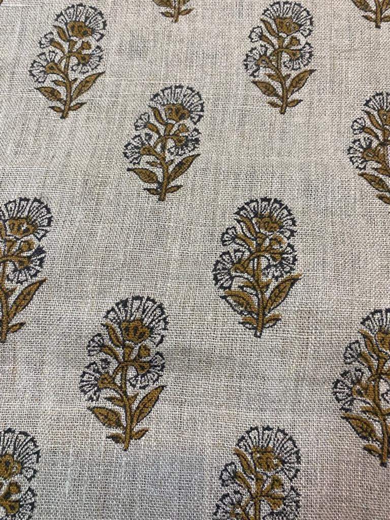 Naya Natural Buti Handloom Linen Fabric Linen Fabric Flower Mustrad Colour Upholstery Fabric, Pillow Cover ,Thick Linen Fabric - Maple Village Lane