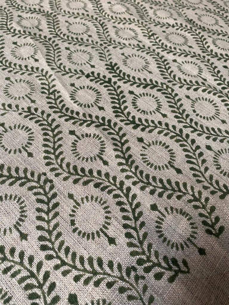 Sahara Motif Handloom Linen Fabric Linen Fabric Flower Olive Green Colour Upholstery Fabric, Pillow Cover ,Thick Linen Fabric - Maple Village Lane