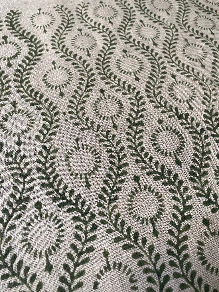 Sahara Motif Handloom Linen Fabric Linen Fabric Flower Olive Green Colour Upholstery Fabric, Pillow Cover ,Thick Linen Fabric - Maple Village Lane