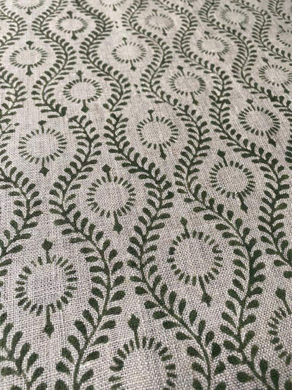 Sahara Motif Handloom Linen Fabric Linen Fabric Flower Olive Green Colour Upholstery Fabric, Pillow Cover ,Thick Linen Fabric - Maple Village Lane